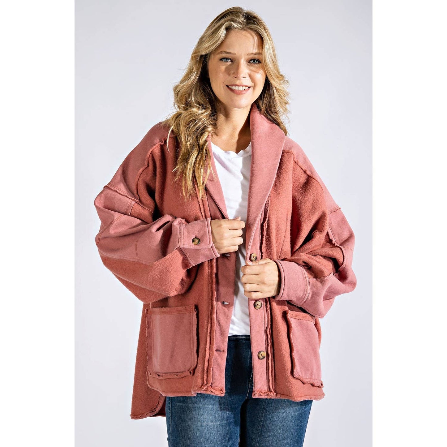 COTTON FRENCH TERRY MINERAL WASHED JACKET: Brick / L