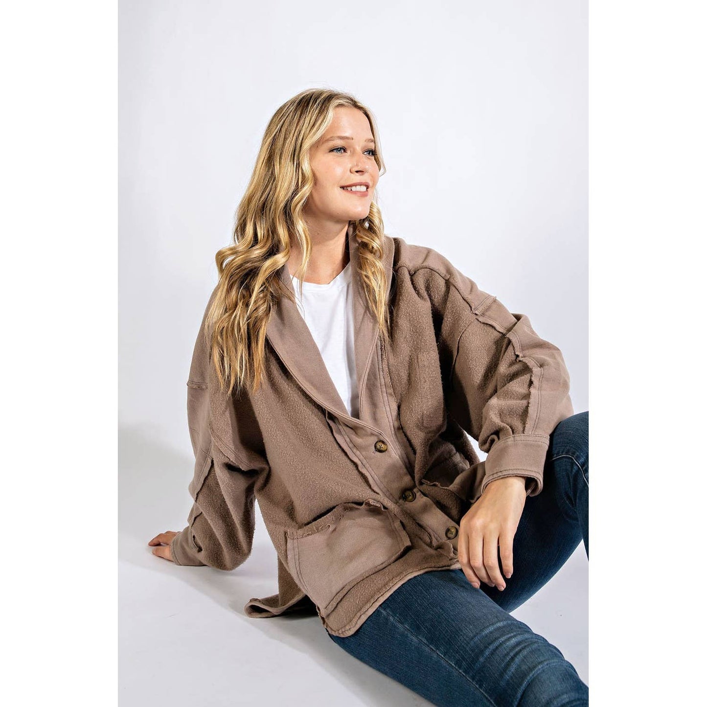 COTTON FRENCH TERRY MINERAL WASHED JACKET: Brick / M