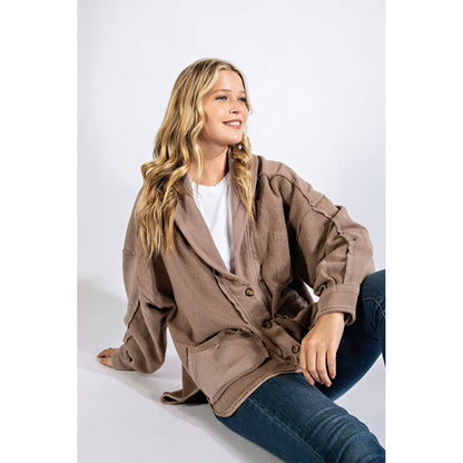 COTTON FRENCH TERRY MINERAL WASHED JACKET: Brick / M