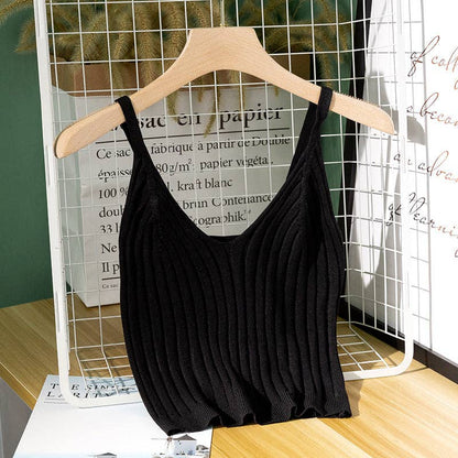 Ladies Solid Color String Low Collar Knit Top 8210: Black / One Size