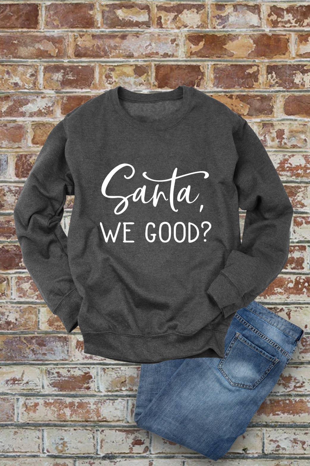 Santa, We Good?, Christmas, Unisex Cotton Fleece Sweatshirt: White/Red / M