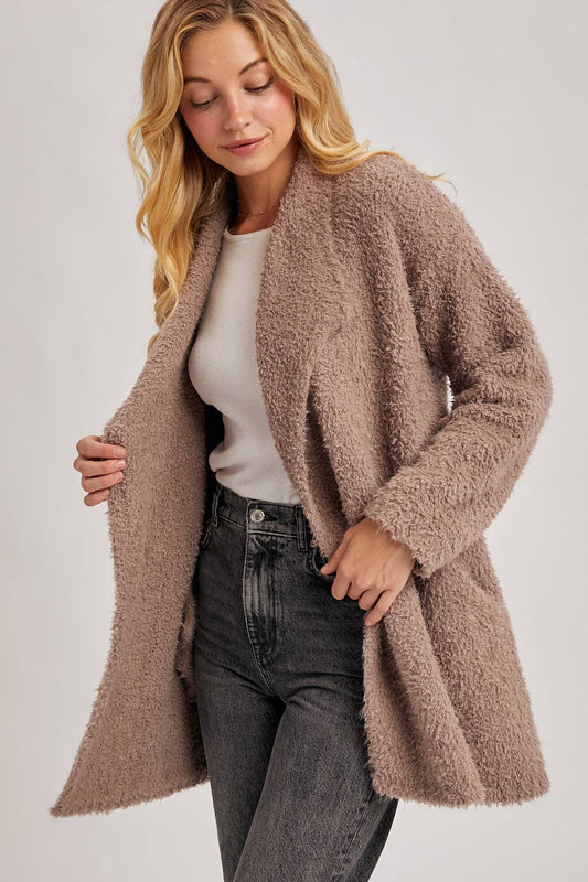 SOFT FUZZY DRAPE FRONT CARDIGAN