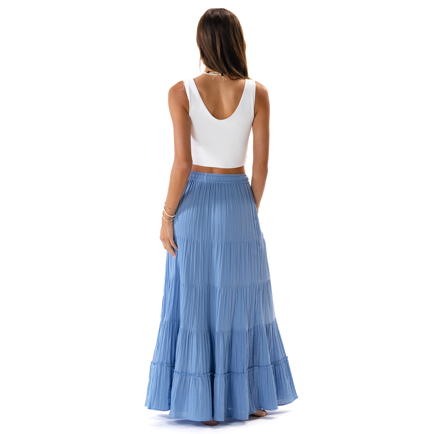 Denim Blue Shipwrecked Maxi Skirt with Bead