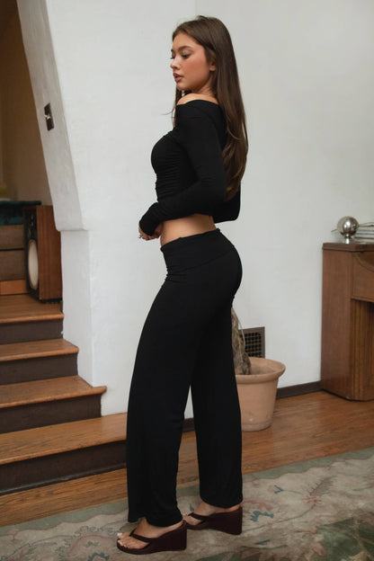 SORA Fold Over Straight Leg Leggings Casual Lounge Pants