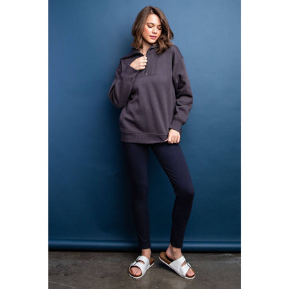 FRENCH TERRY RIBBED MOCK NECK PULLOVER: Sky Blue / L