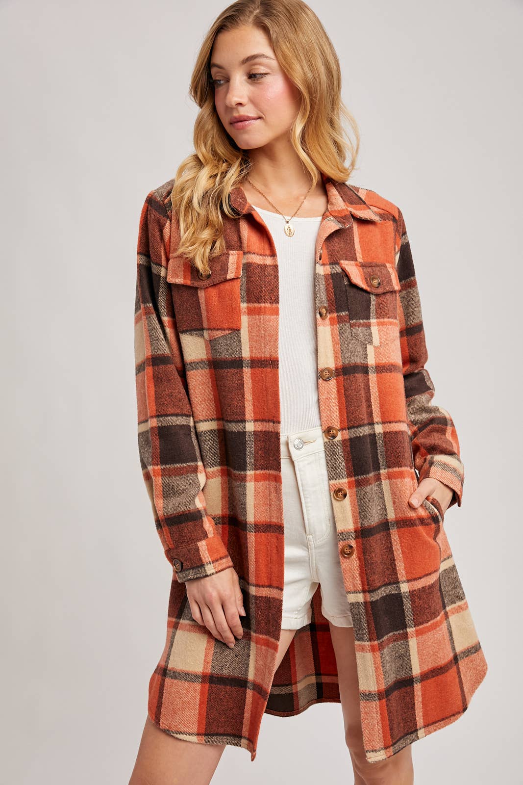 FLANNEL PLAID LONGLINE SHACKET