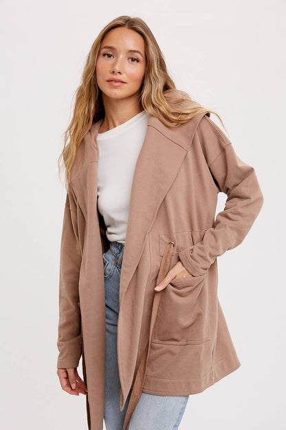 FRENCH TERRY HOODIE JACKET: ASH / S