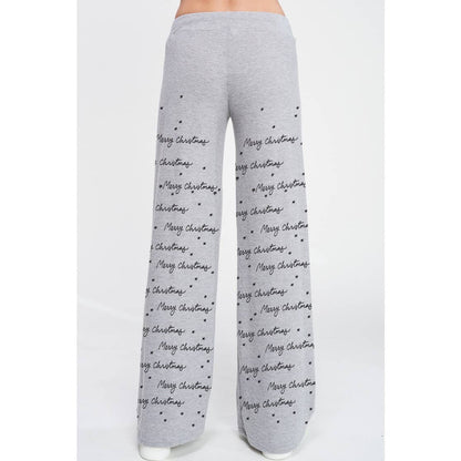 Merry Christmas print soft lounge wear set: Heather Grey / M