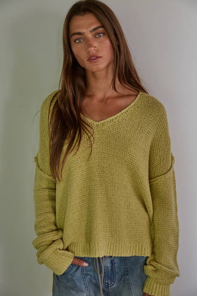 W1289 | Knit Sweater V-Neck Long Sleeve Top