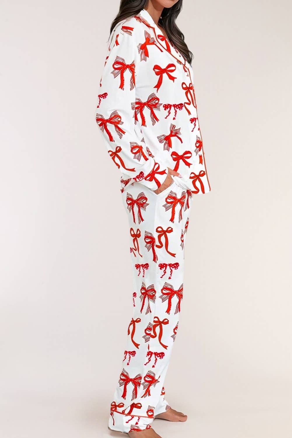 Christmas Bow Print Long Sleeve Pajama Set