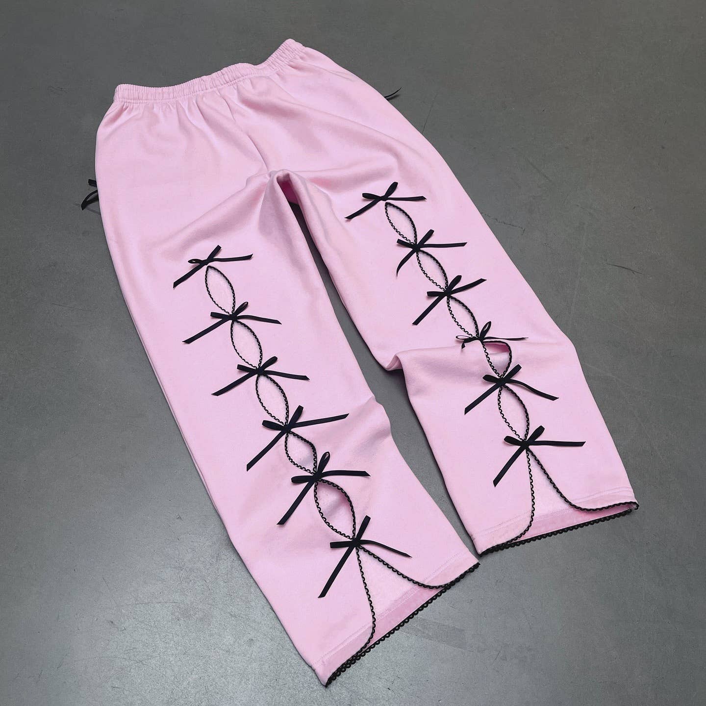 Black Solid color bow velvet casual hollow sweatshirt sports pants