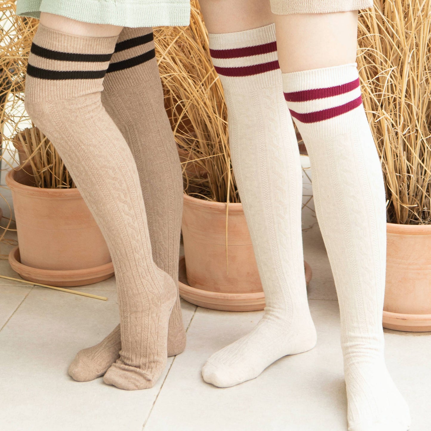 Striped Over the Knee High Socks: MOCHA / Z252O0013Z