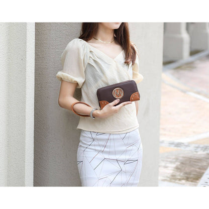 Candice Color Block Bucket Bag with matching Wallet by Mia K: Beige Coffee