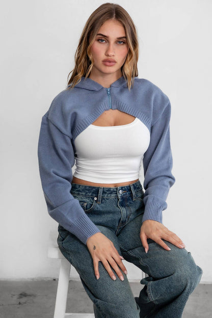 FREYA Sweater Knit Cardigan Fitted Ribbed Bolero
