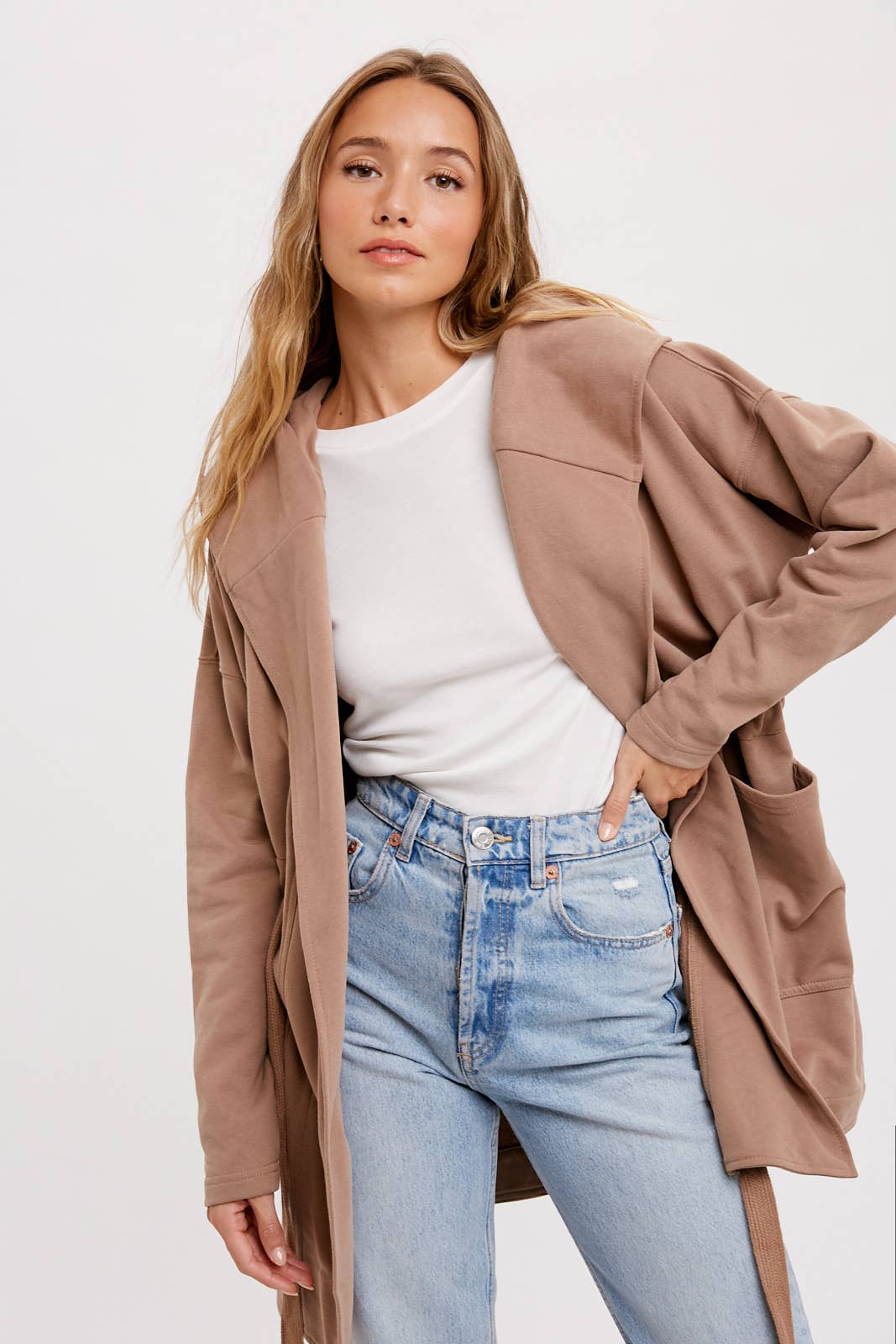 FRENCH TERRY HOODIE JACKET: ASH / L