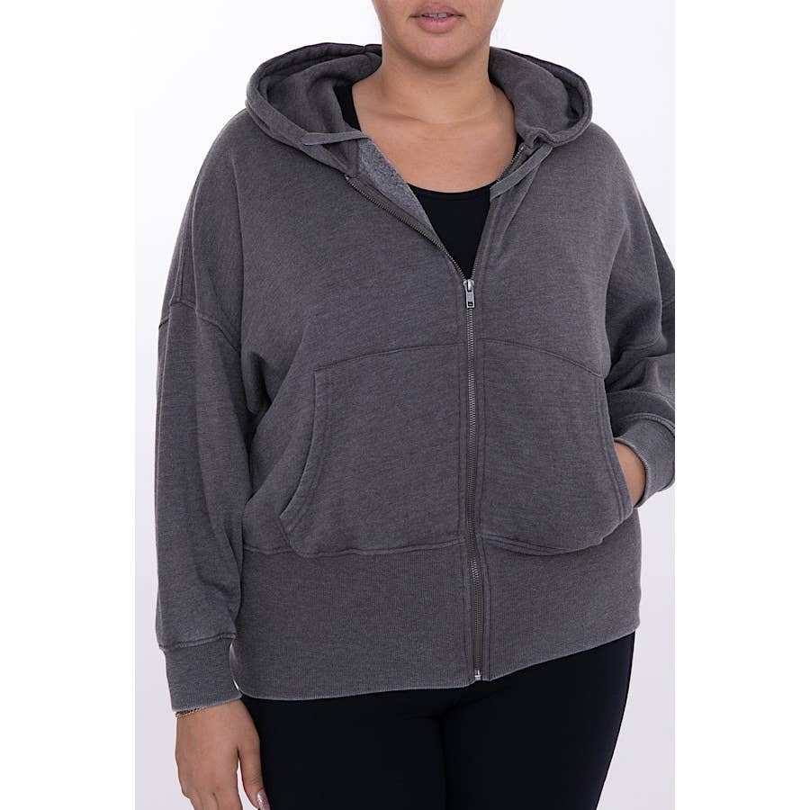 PLUS SIZE FRENCH TERRY ZIPPER HOODY JACKET: LILAC / 3X