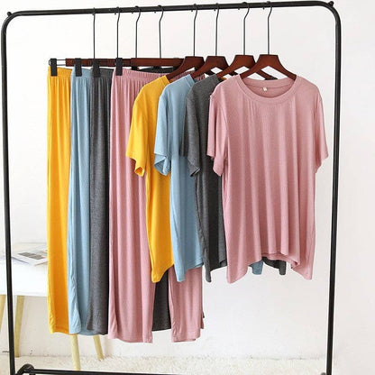Loose Fit Solid Color Thin Breathable Pajama Sets