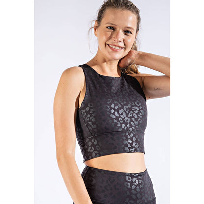 LEOPARD CHINTZ SPORTSBRA: Black / S