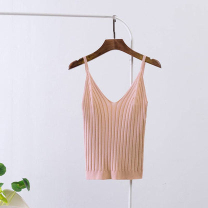 Ladies Solid Color String Low Collar Knit Top 8210: Black / One Size