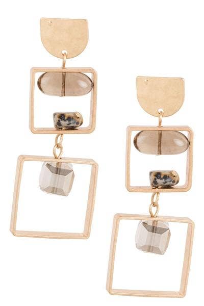 Bead And Stone Square Dangle Earrings