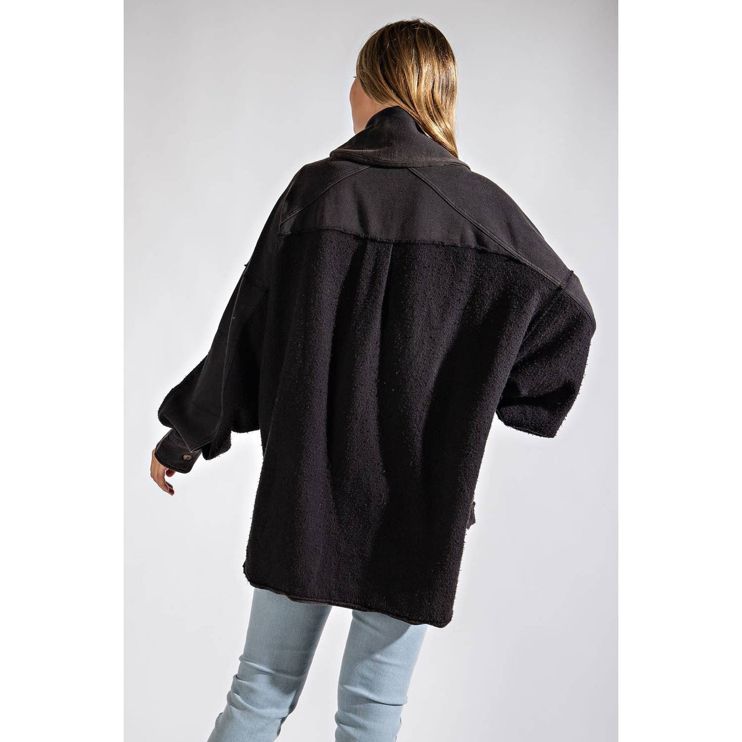 COTTON FRENCH TERRY MINERAL WASHED JACKET: Olive / M