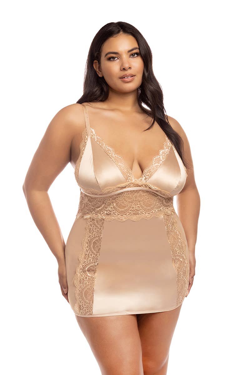 LAURA LACE/SATIN CHEMISE: Frosted Almond / Xtra Large