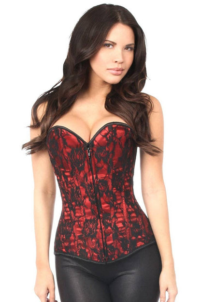 Lavish Red Lace Front Zipper Corset: SMALL