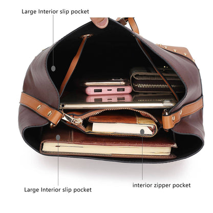 Candice Color Block Bucket Bag with matching Wallet by Mia K: Beige Coffee