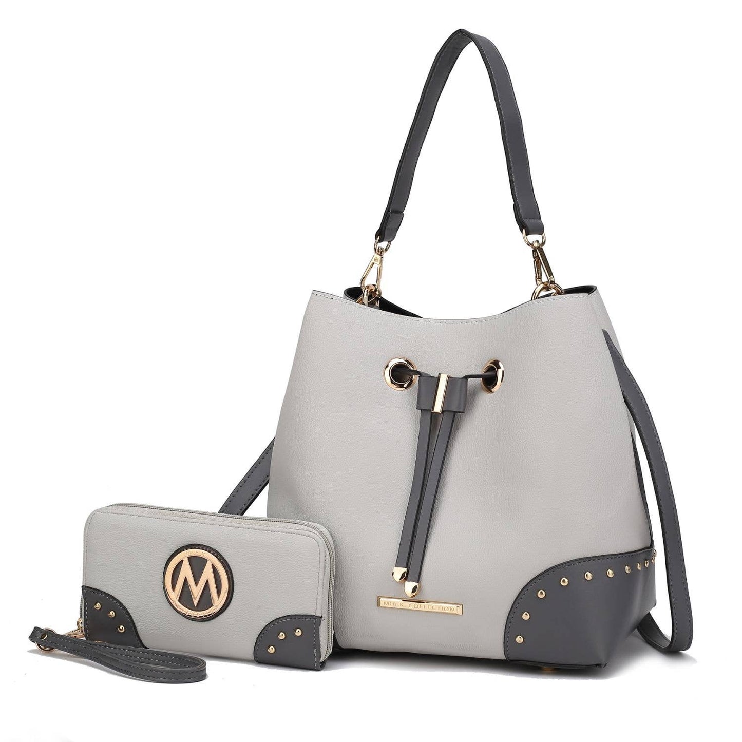 Candice Color Block Bucket Bag with matching Wallet by Mia K: Beige Coffee