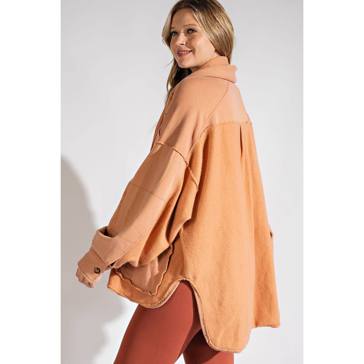 COTTON FRENCH TERRY MINERAL WASHED JACKET: Brick / M