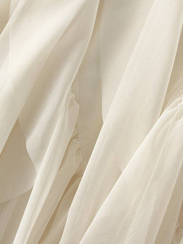 Elasticity Gauze Pleated Solid Color Split-Joint A-Line Loos
