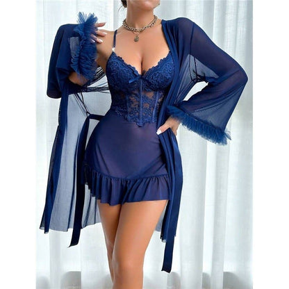 Sexy Lace Chemise Nightgown Women Summer Sleepwear Set