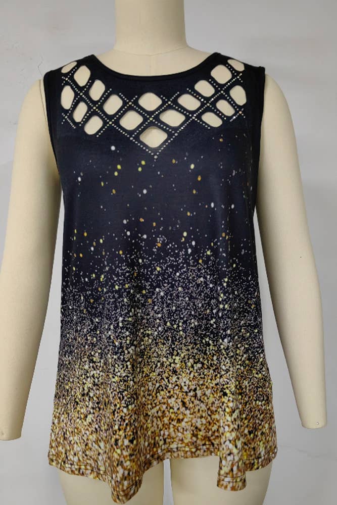 Hollow Out Gradiant Print Tank Top ZZKF1036: Black / S