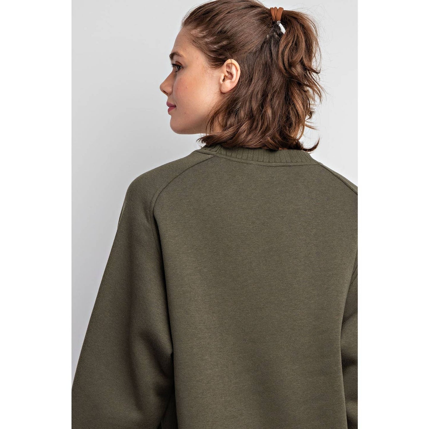 FRENCH TERRY RIBBED MOCK NECK PULLOVER: Sky Blue / M