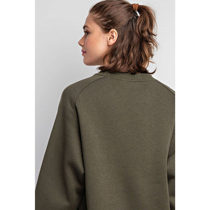 FRENCH TERRY RIBBED MOCK NECK PULLOVER: Sky Blue / M