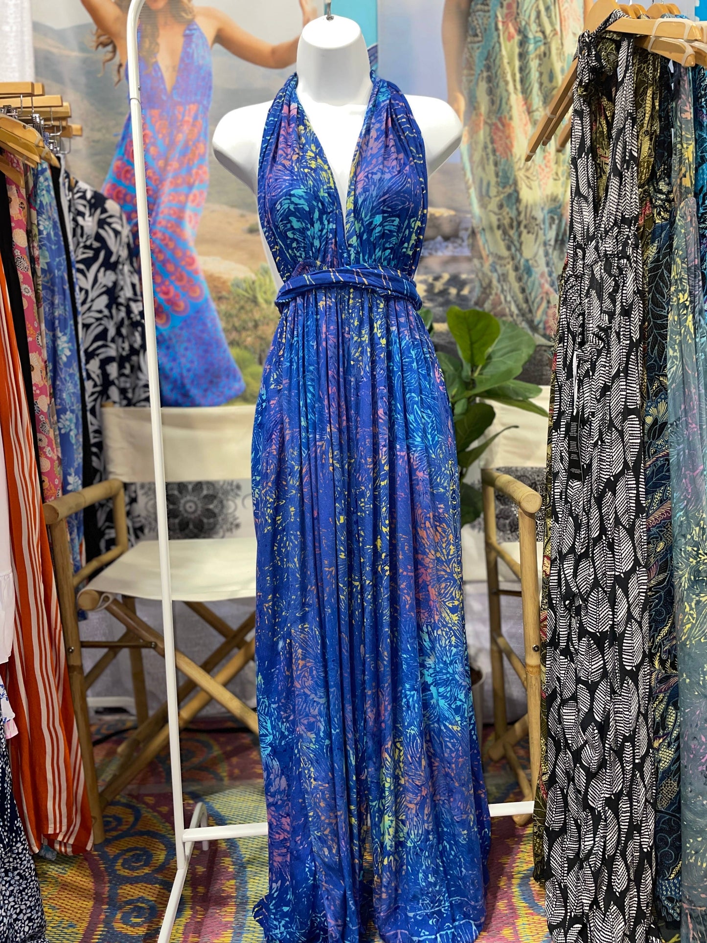 Elizabeth Convertible Beach Jumpsuit Sarong, Summer Jumpsuit: Turquoise Rainbow