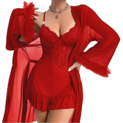 Sexy Lace Chemise Nightgown Women Summer Sleepwear Set
