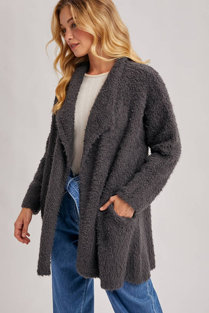 SOFT FUZZY DRAPE FRONT CARDIGAN