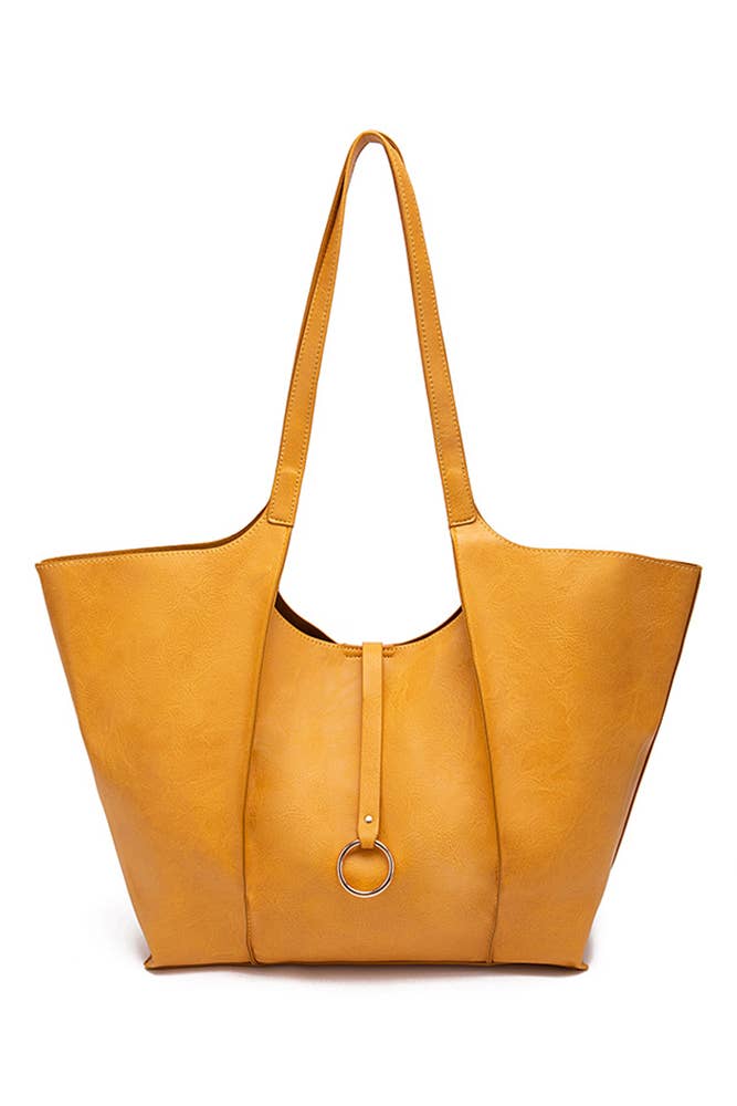 Solid Color Large Capacity Leather Tote Bag MOQ 3PCS MG014: Black / One Size