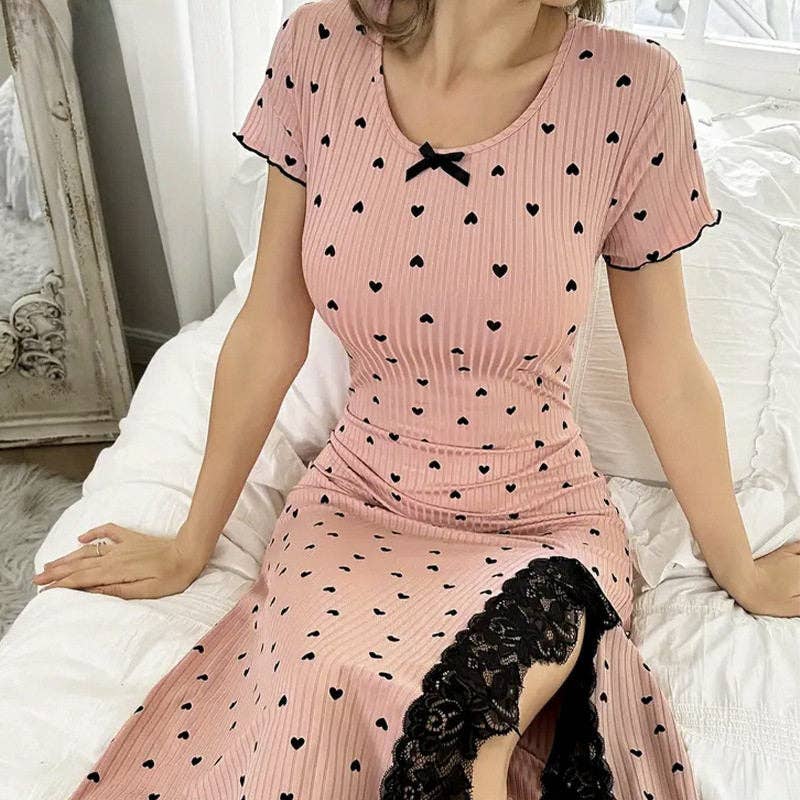 Heart Jacquette Striped Sleeveless Nightdress