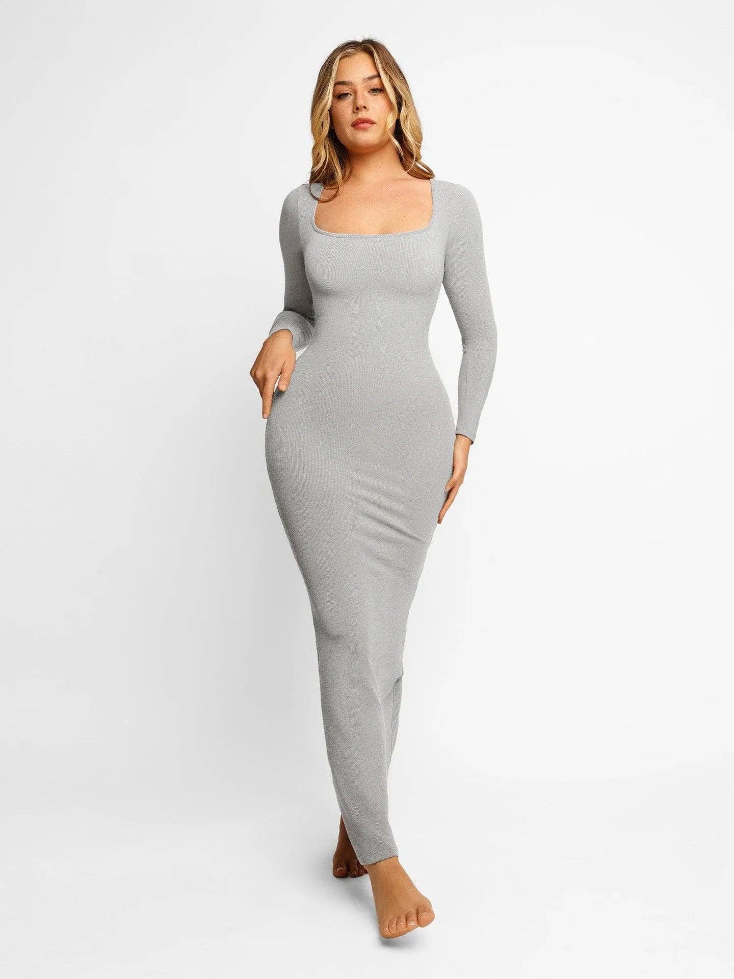 Maxi Dress: Grey / XLG L Michele Long Sleeve Built In Shapewear