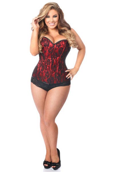 Lavish Red Lace Front Zipper Corset: SMALL