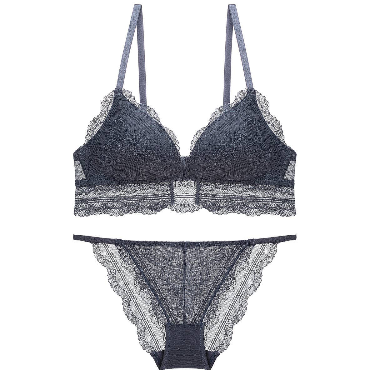 Solid Color Triangle Cup Lace Bralette Set