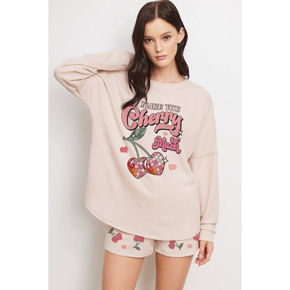 Cherry much print lounge short pants set