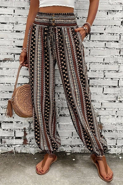 CWBLP2069_BOHO PRINT ELASTIC WAIST DRAPED JOGGER PANTS