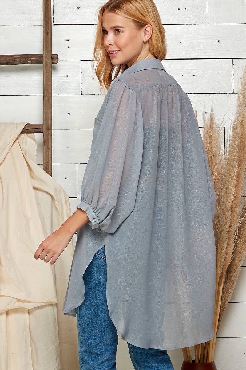 SEMI SHEER BUTTON DOWN SHIRT