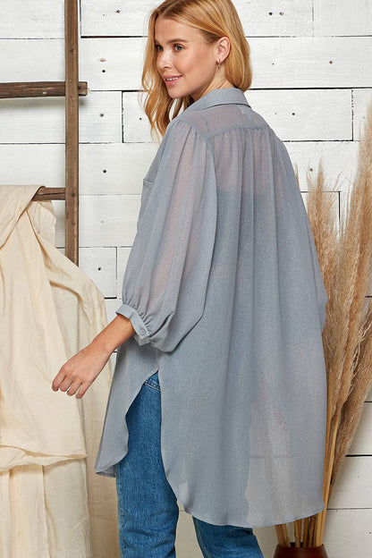 SEMI SHEER BUTTON DOWN SHIRT