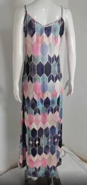 DRSW058 V-neck Printed Slip Dress: Purple / L