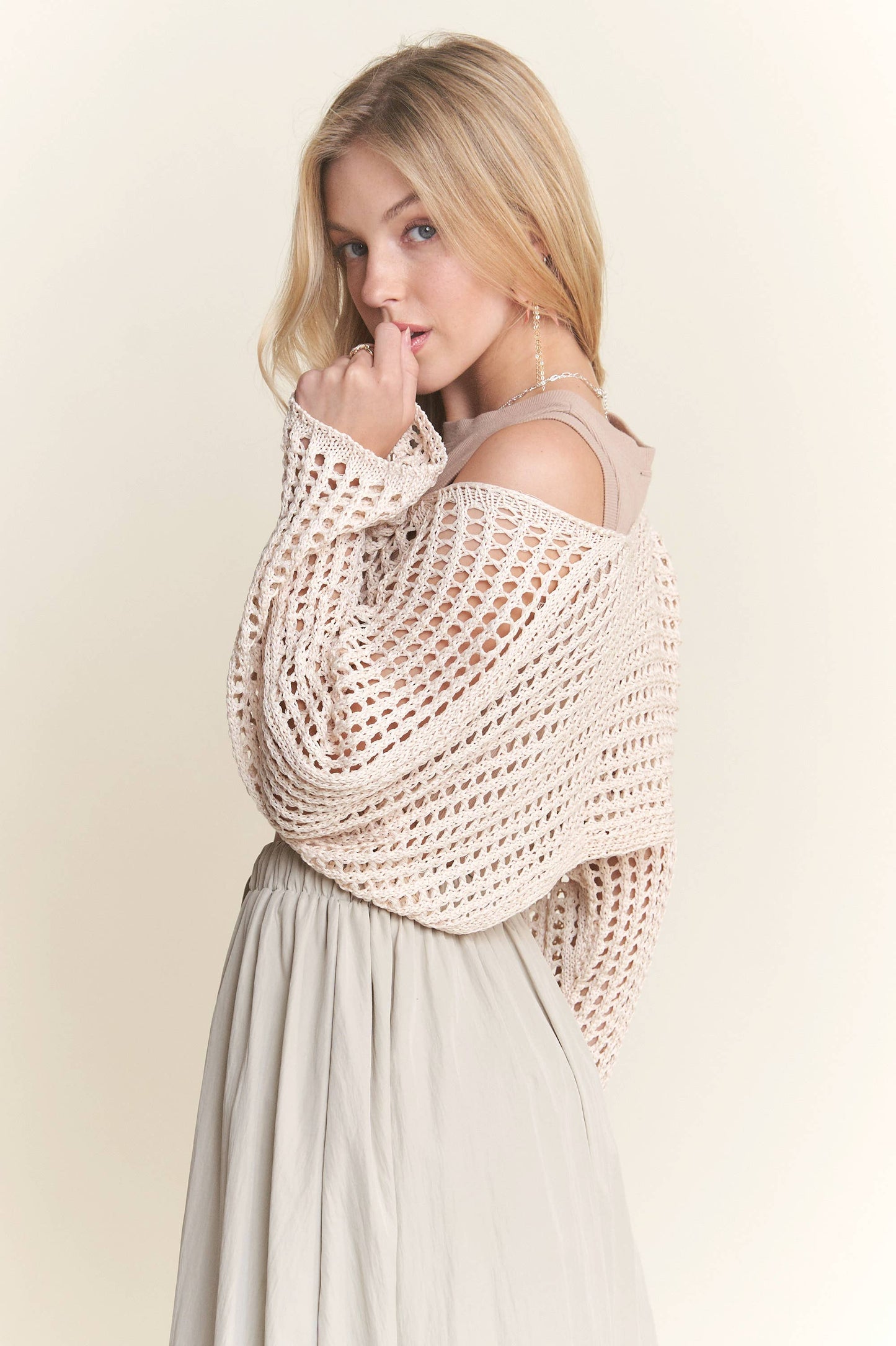 CET3695 - FRONT LACE UP CROCHET BOLERO TOP