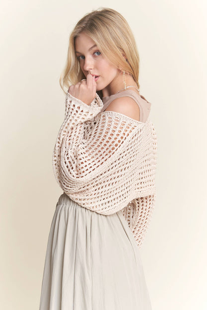 CET3695 - FRONT LACE UP CROCHET BOLERO TOP